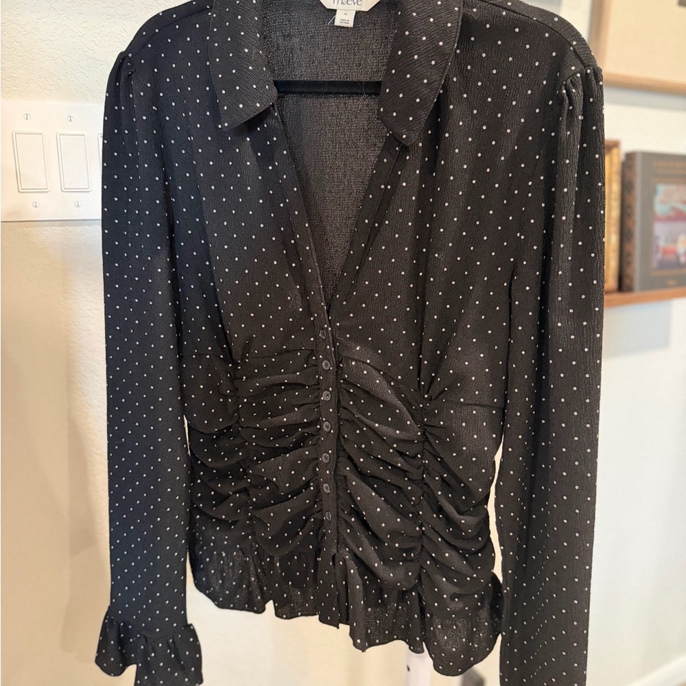 Maeve Black and White Polka Dot Blouse